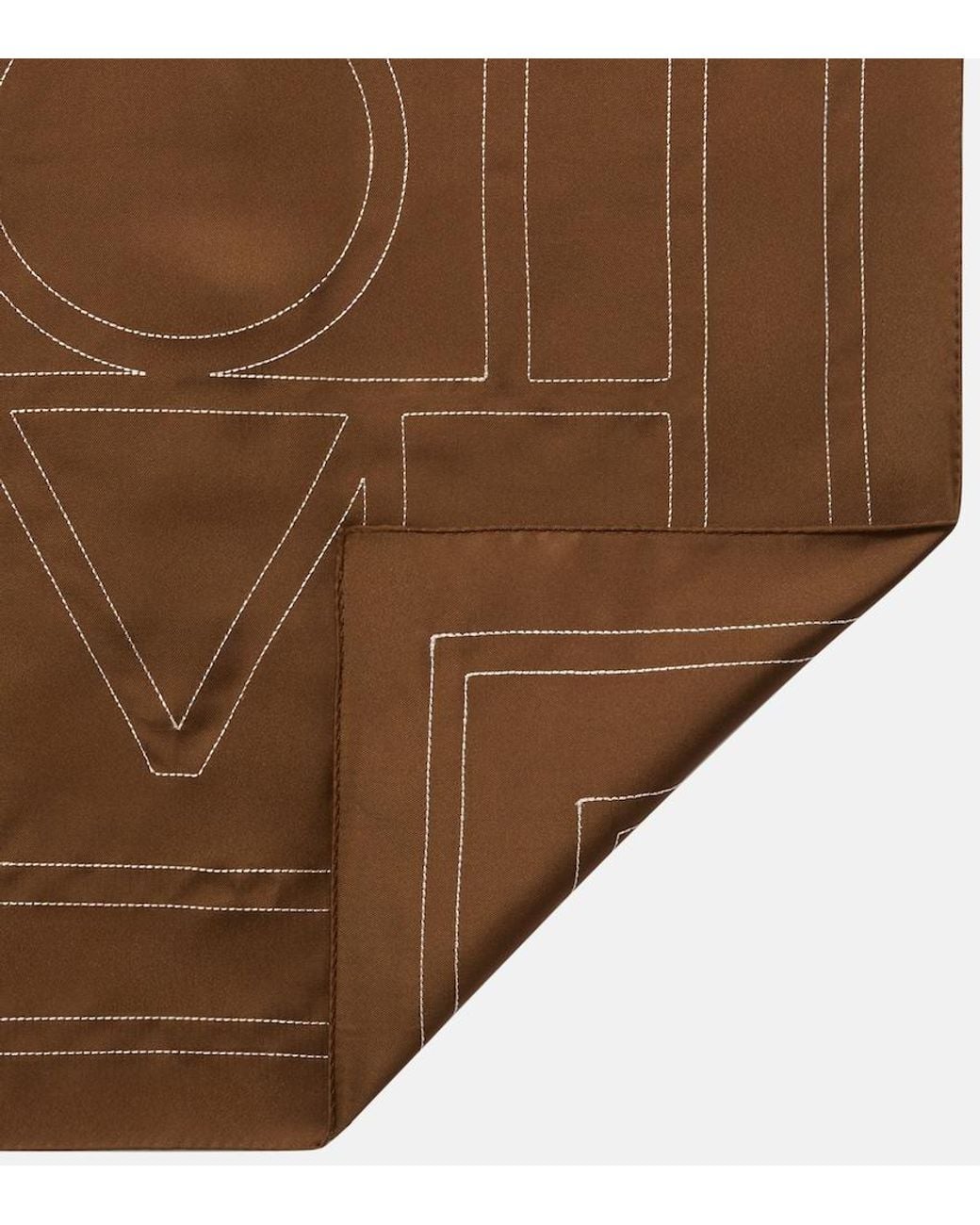 Totême  Brown Embroidered Monogram Silk Scarf