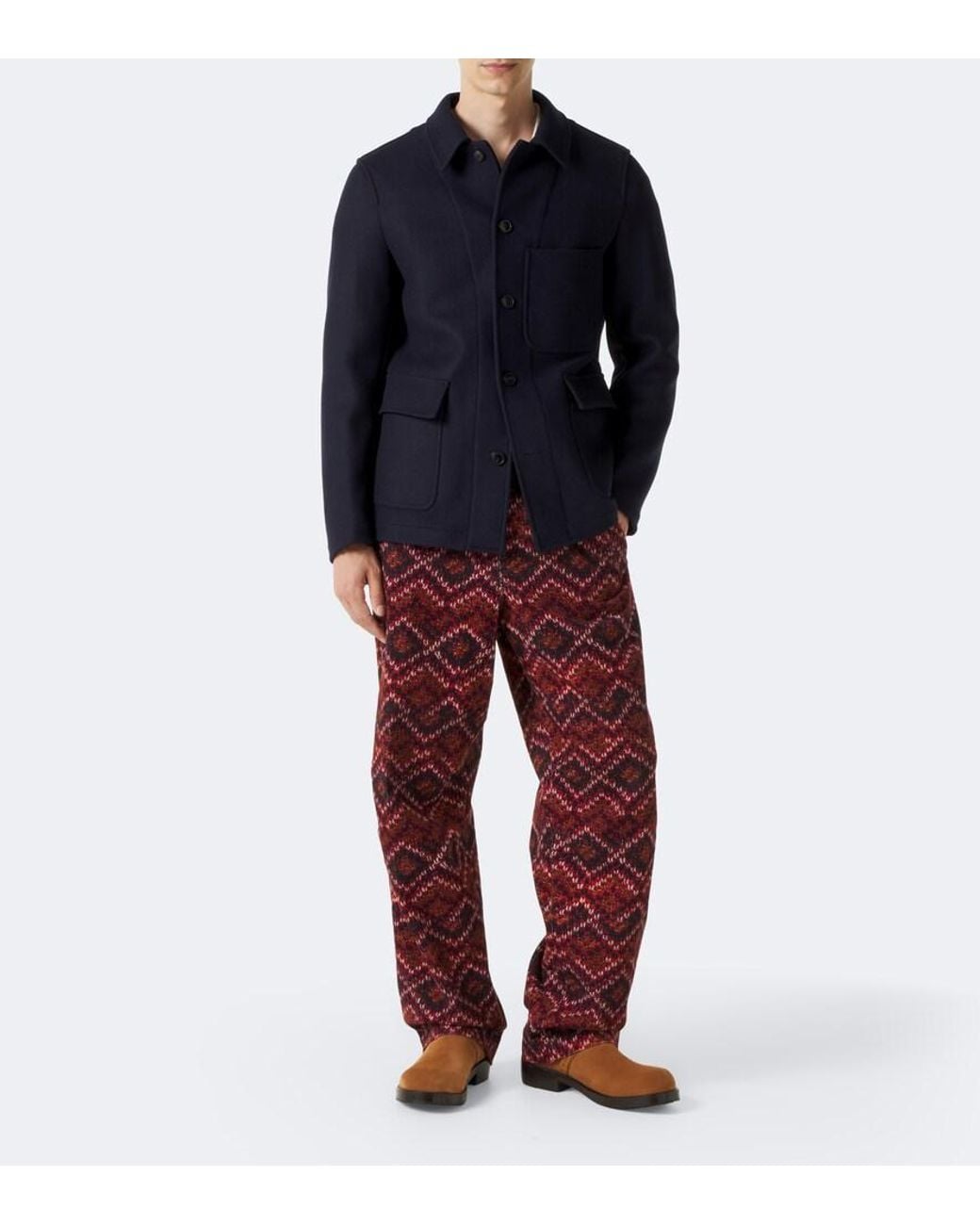 Dries Van Noten Red Printed Cotton Corduroy Straight Pants for men