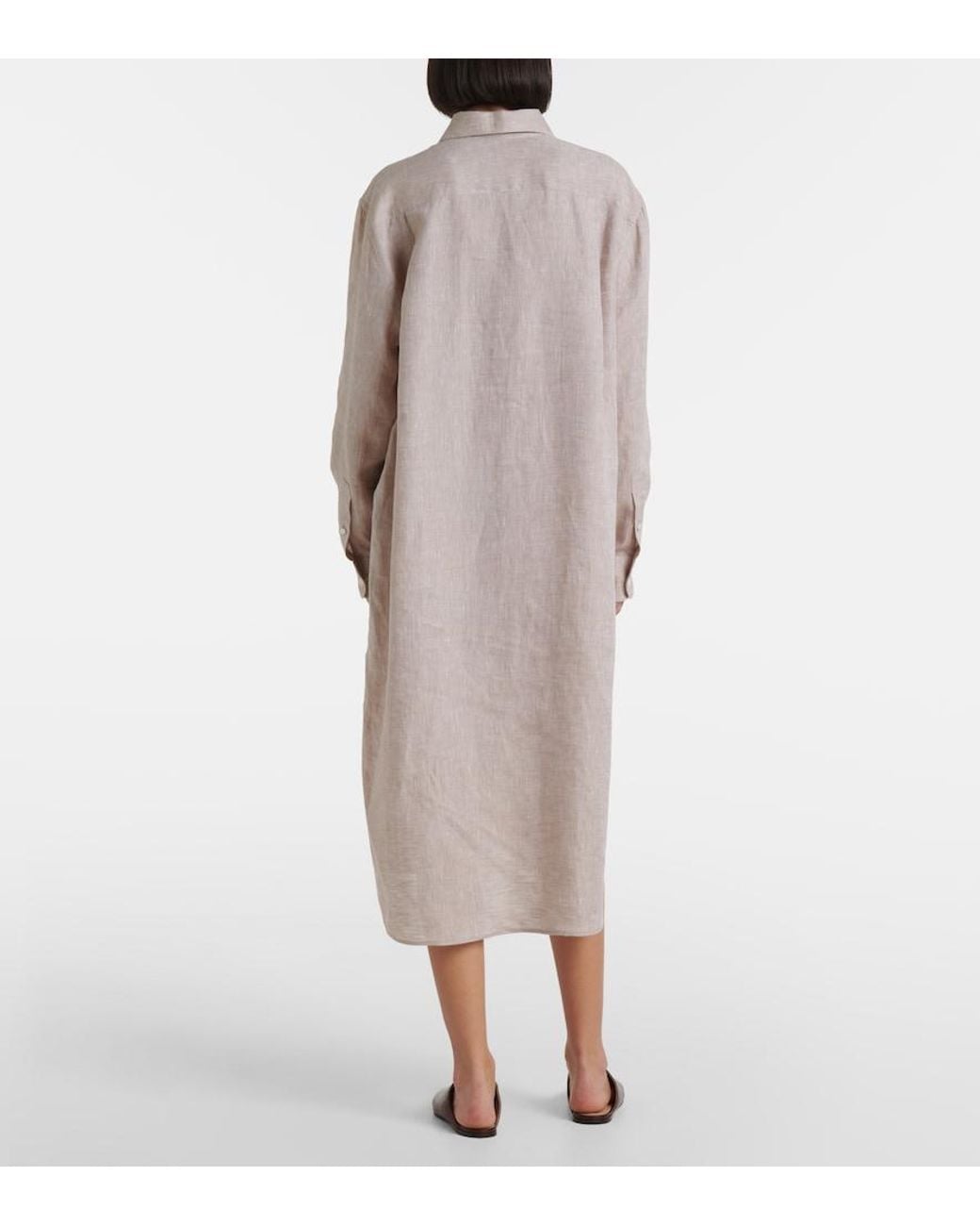 Loro Piana Natural Lora Linen Shirt Dress