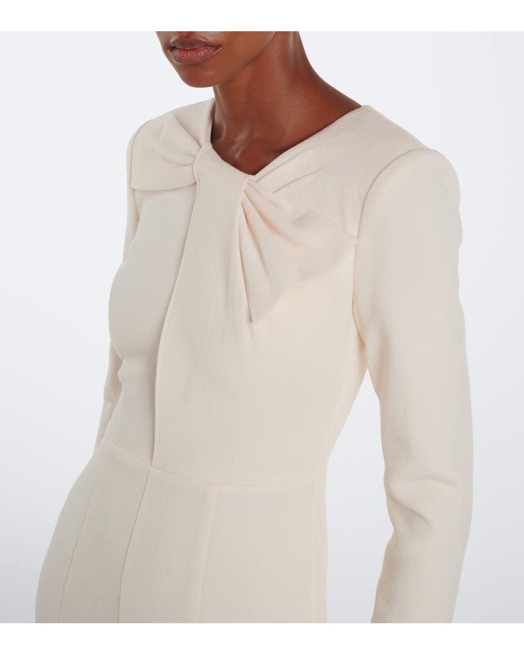 Roland Mouret Natural Bow-Detail Wool Crepe Cocktail Dress