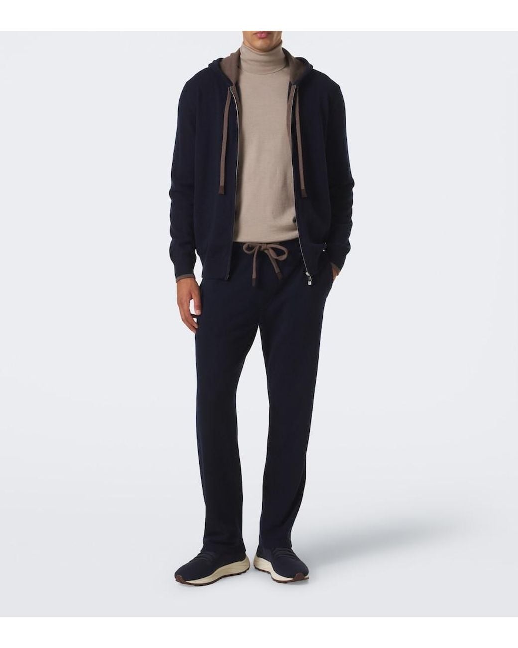 Fedeli Blue Cashmere Zip-Up Hoodie for men
