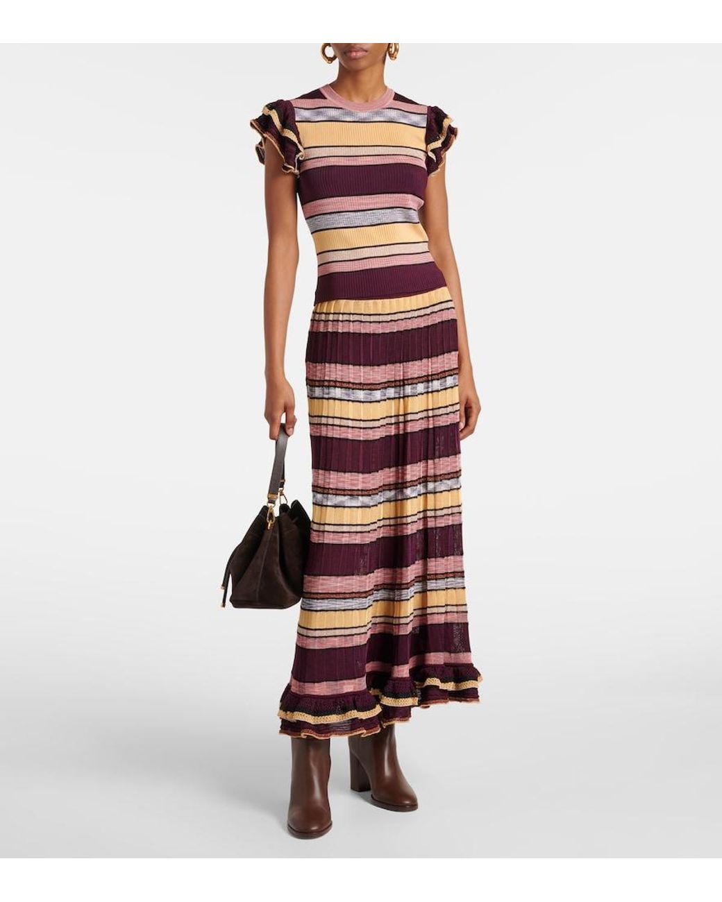 Ulla Johnson Red Seraphine Striped Pleated Midi Skirt