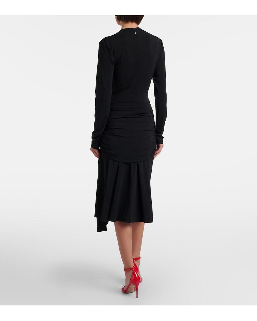 Ferragamo Black Draped Jersey Midi Dress