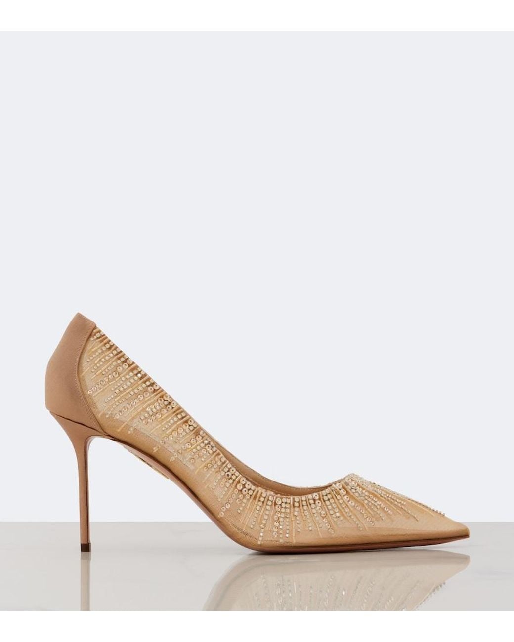 Aquazzura Natural Soft Sky Embellished Tulle And Satin Pumps
