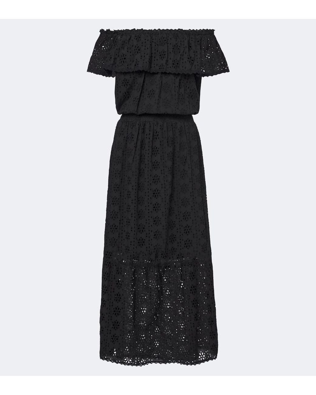 Melissa Odabash Black Larna Broderie Anglaise Cotton Midi Dress