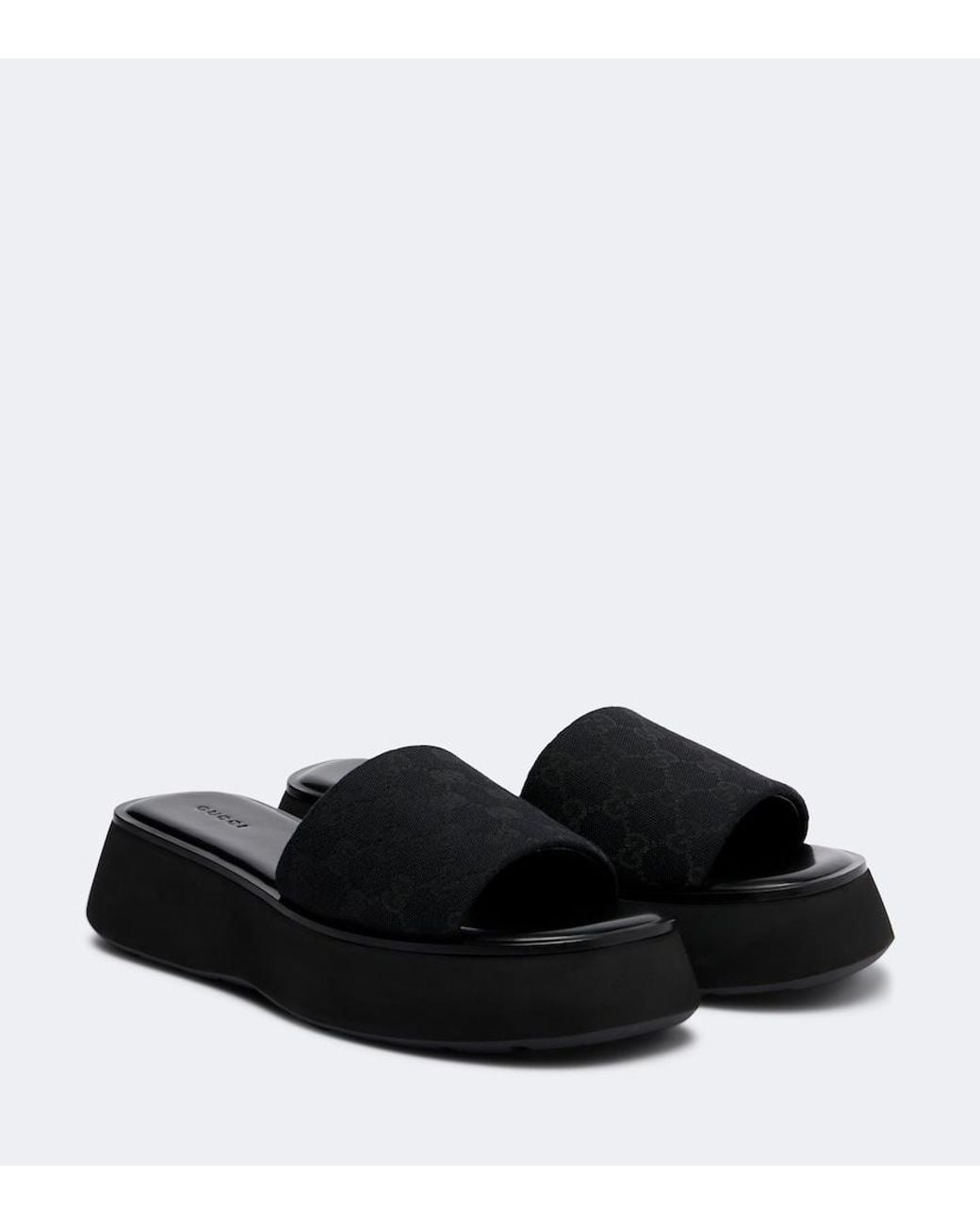 Gucci Black Gg Canvas Platform Slides