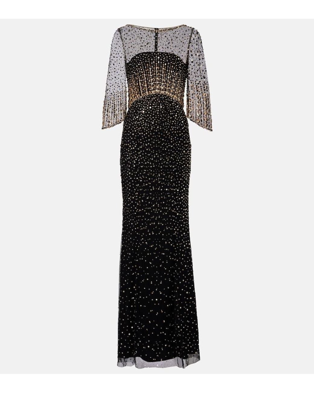Jenny Packham Black Kiya Embellished Gown