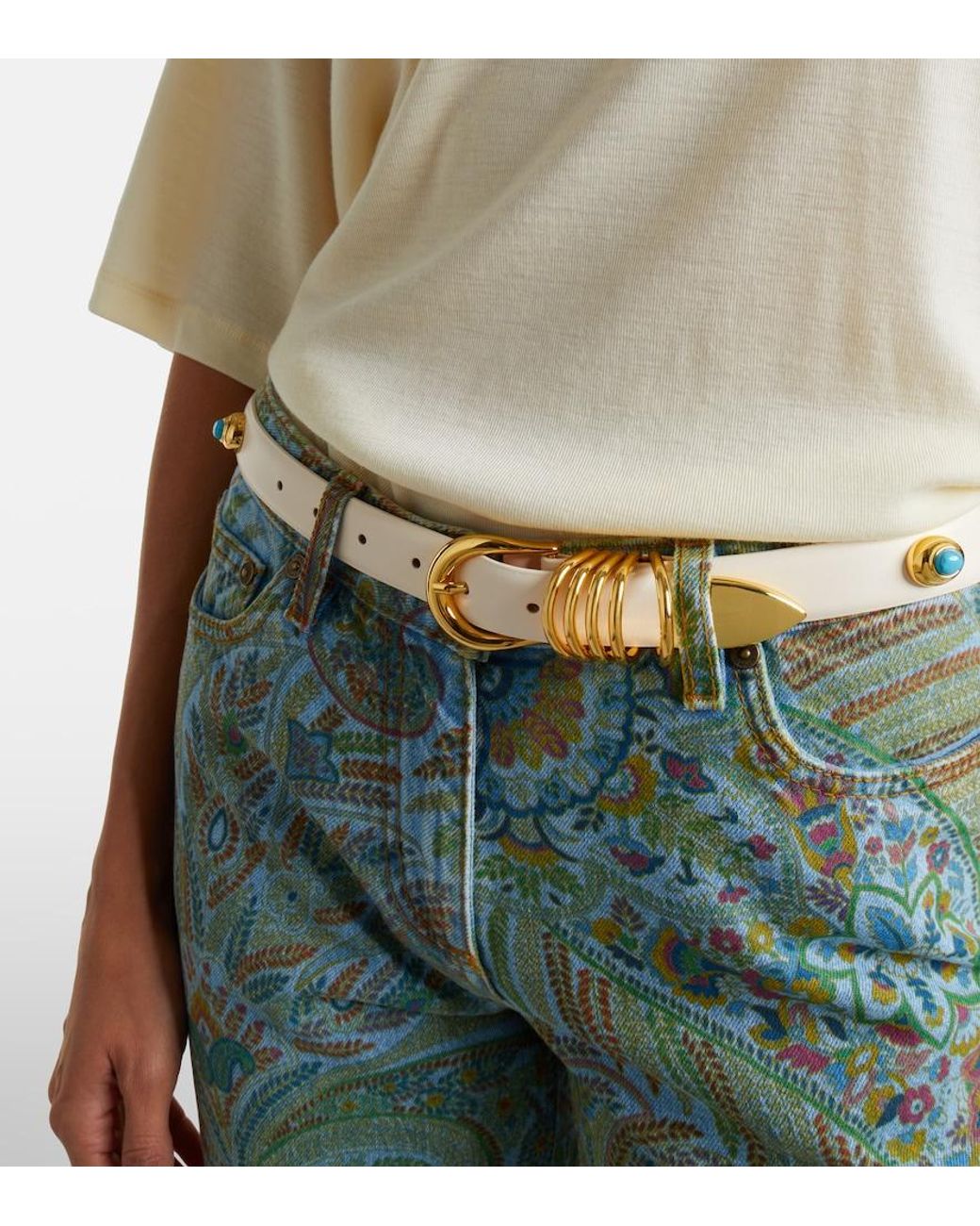 DEHANCHE Natural Hollyhock Embellished Leather Belt