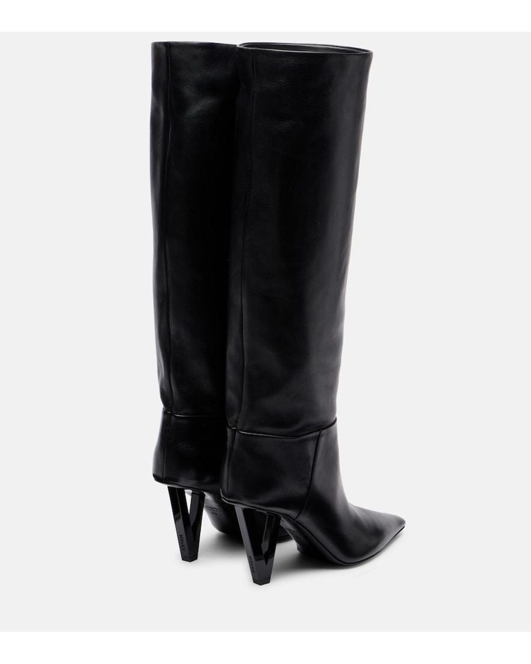 Versace Black 85 Leather Knee-High Boots