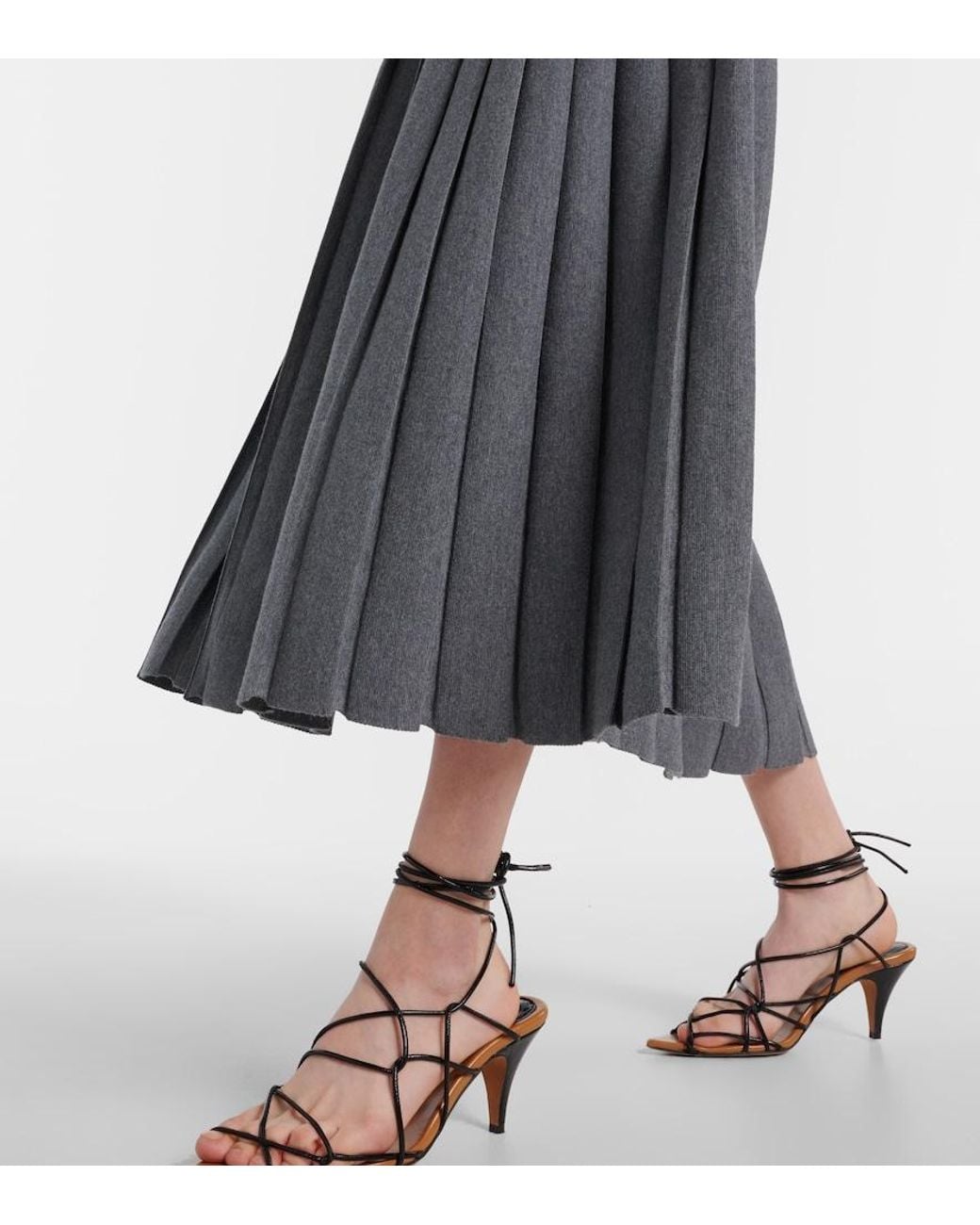 Khaite Blue Elio Pleated Wool Midi Dress