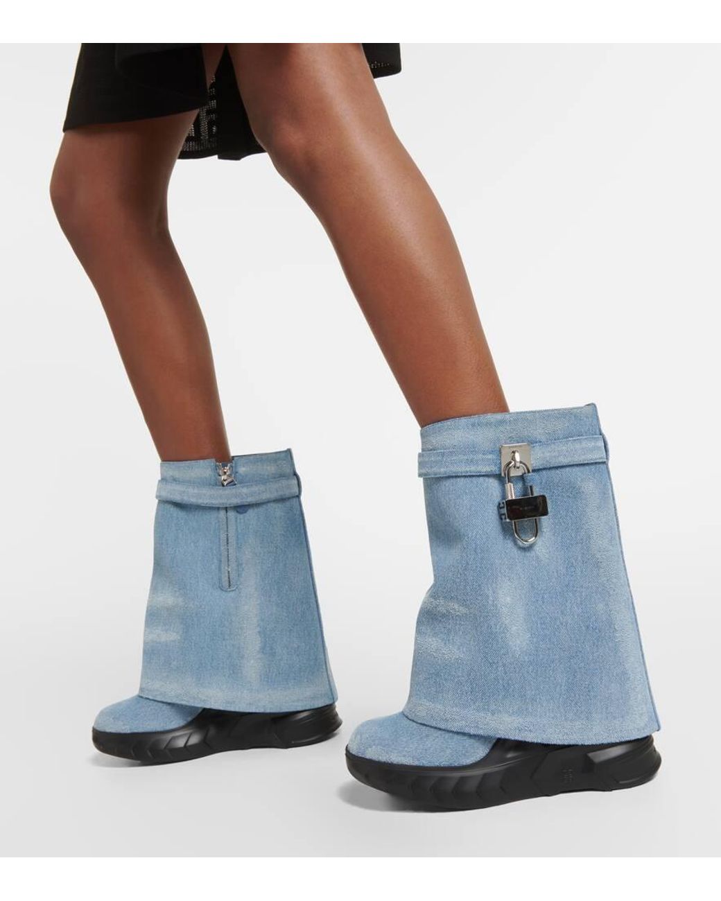 Givenchy Shark Lock Biker Ankle Boots In Denim in Blue Lyst