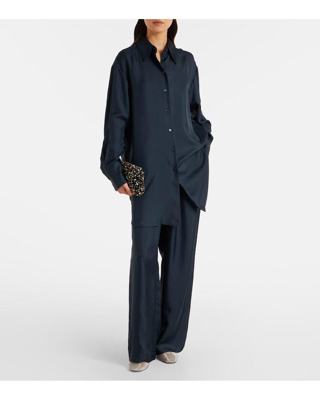 Rohe Blue Oversized Silk Satin Shirt