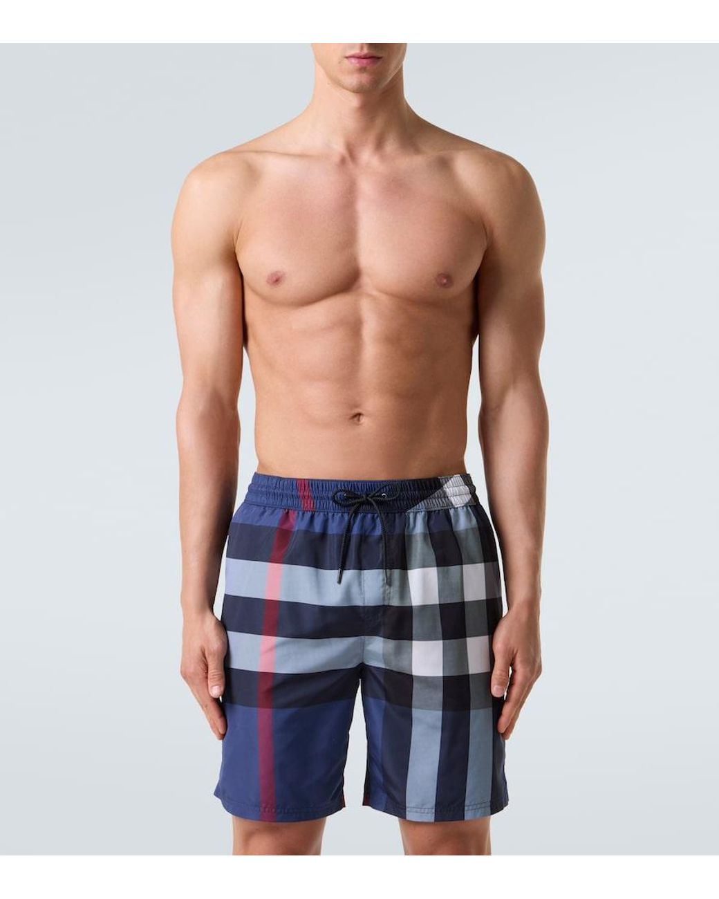 Burberry Blue Check Swim Trunks for men