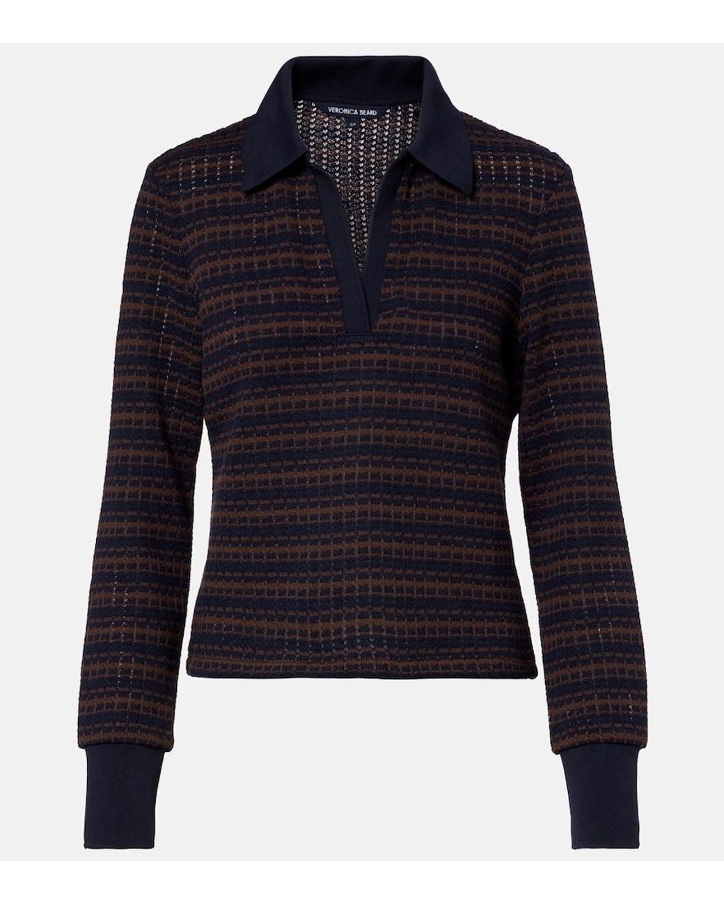 Veronica Beard Blue Kamal Striped Polo Sweater