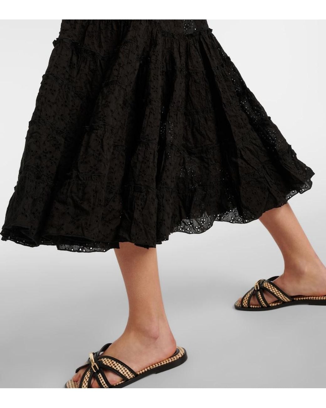 Poupette Black Soledad Smocked Cotton Midi Dress