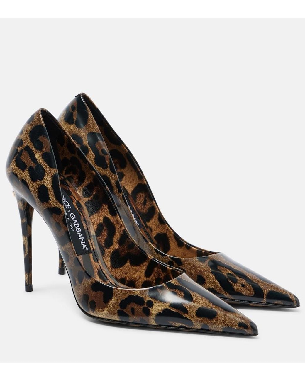Dolce & Gabbana Brown 105 Leopard-Print Polished Leather Pumps