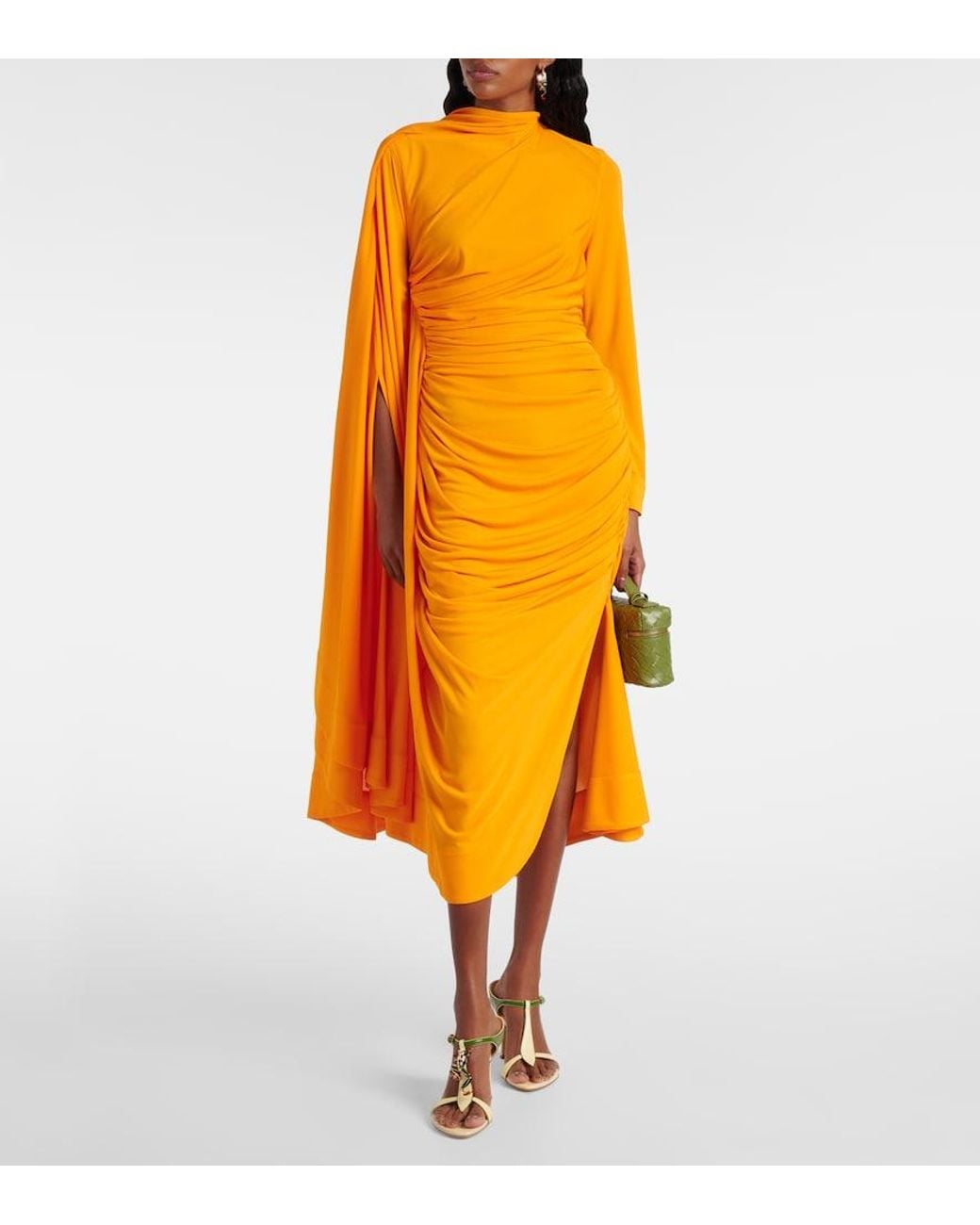 Bottega Veneta Orange Draped Jersey Maxi Dress