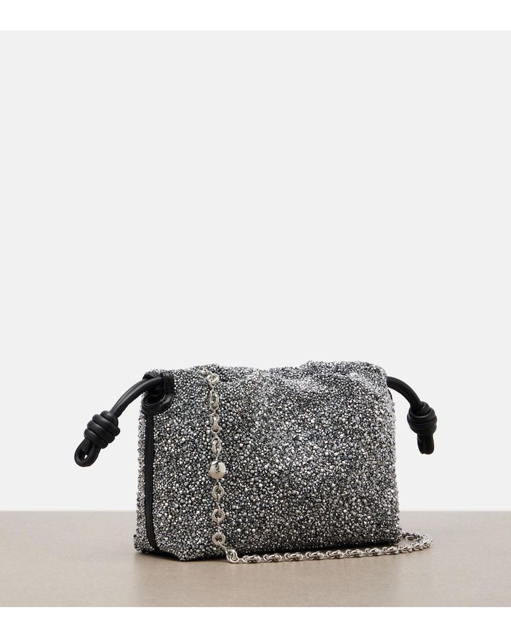 Loewe Gray Flamenco Mini Beaded Clutch