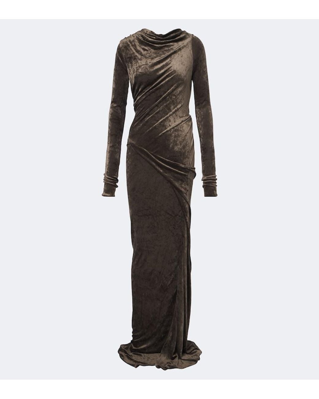Rick Owens Brown Lilies Shailee Draped Open-Back Velvet Gown