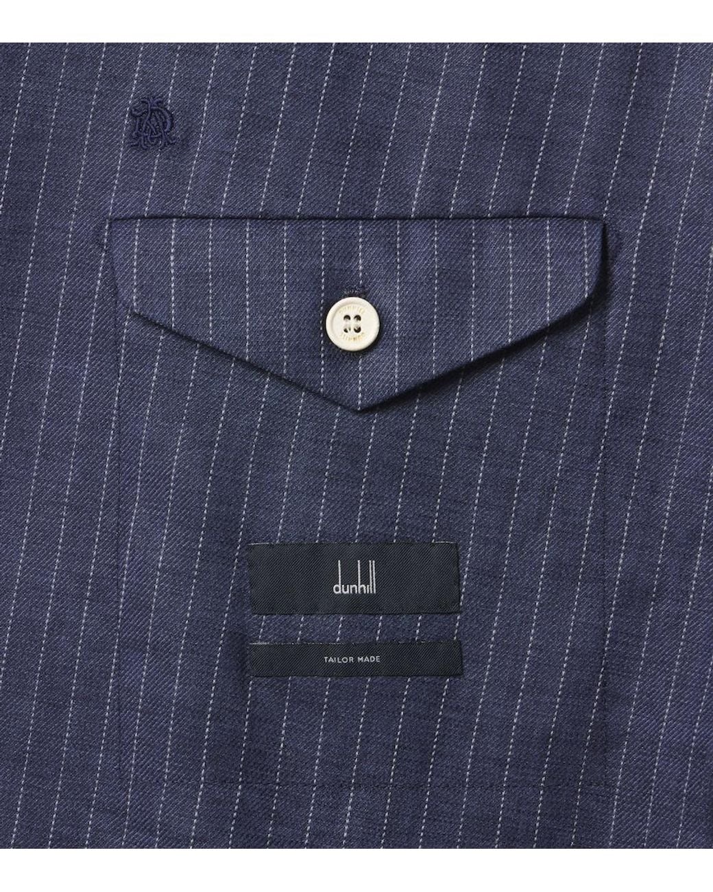 Dunhill Blue Pinstripe Double-Breasted Linen Blazer for men