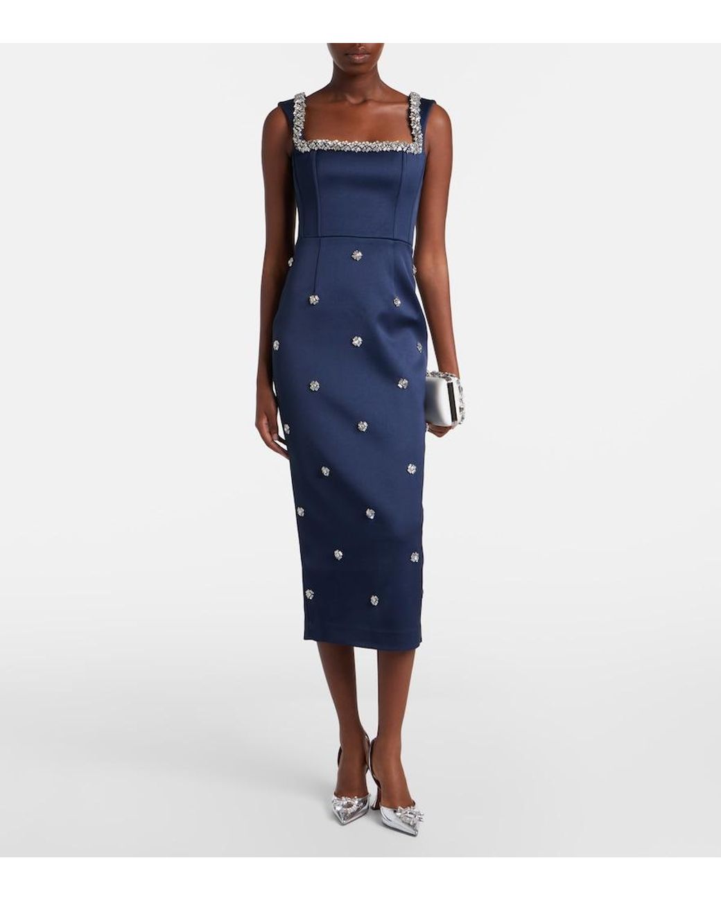 Rebecca Vallance Blue Ayla Embellished Satin Cocktail Dress