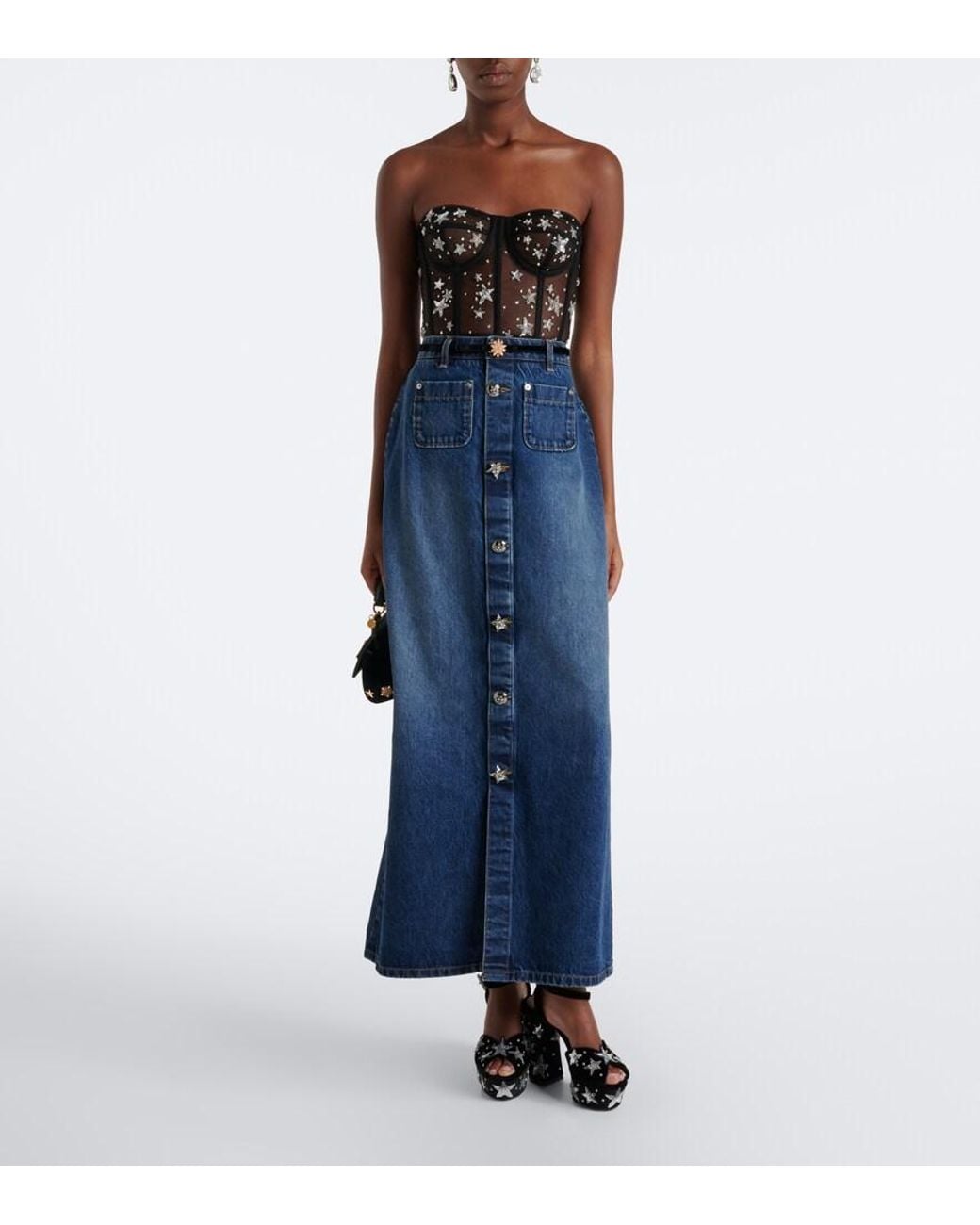 Dolce & Gabbana Black Embellished Mesh Bustier