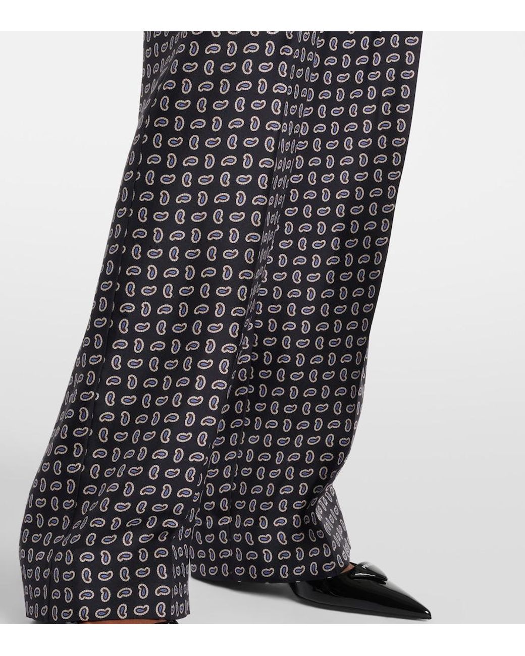 Prada Blue Paisley Silk Twill Straight Pants