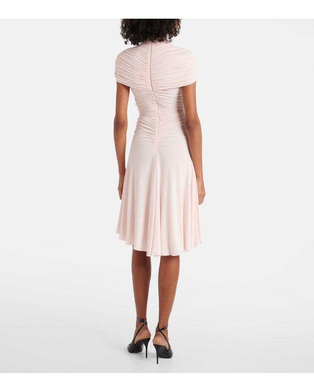 Alaïa Pink Ruched Jersey Midi Dress