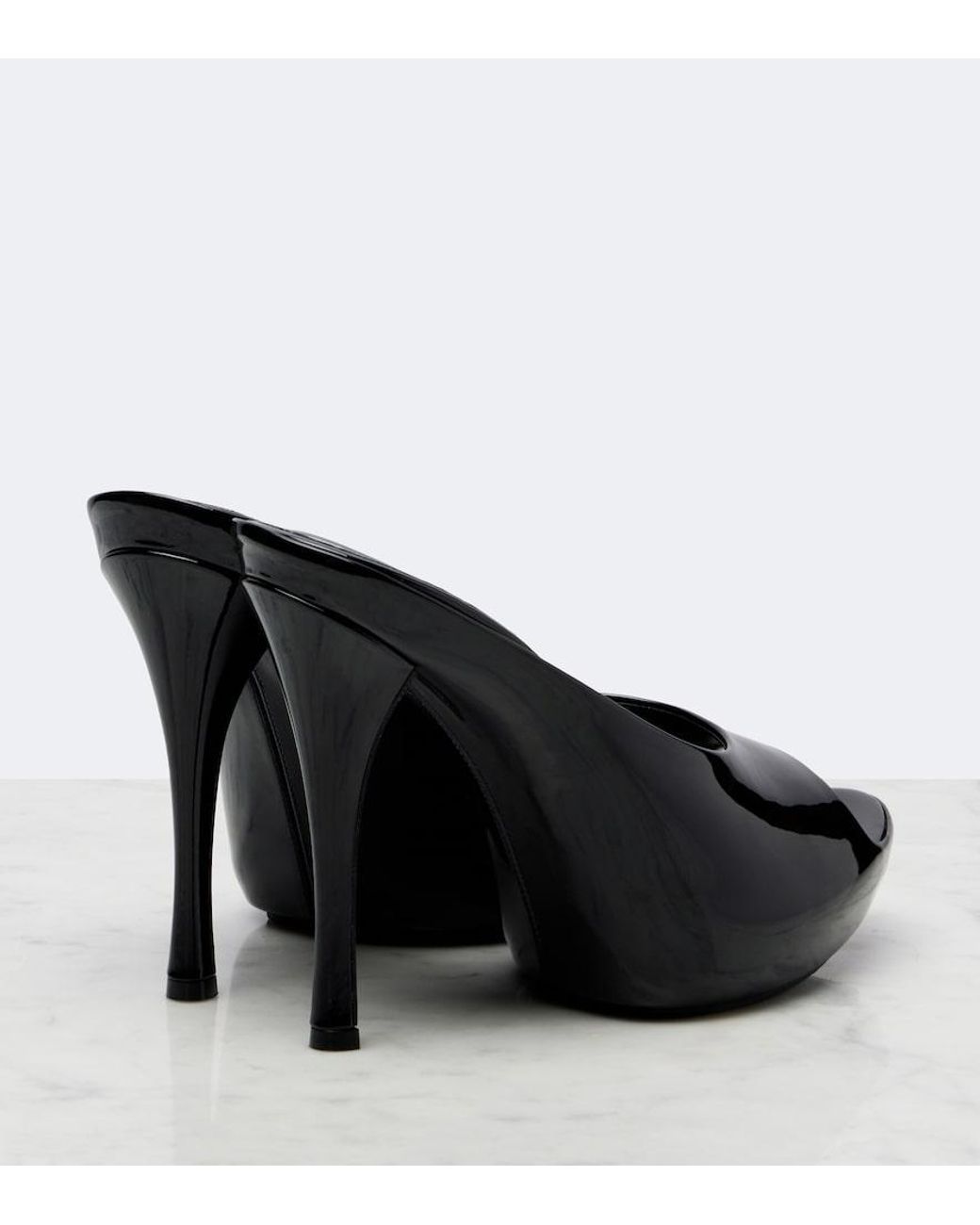Gucci Black Viv Patent Leather Platform Mules