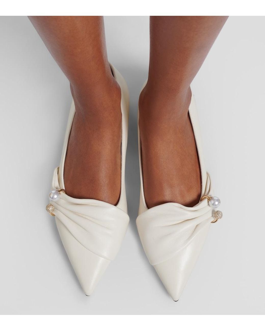 Jimmy Choo White Rafi Embellished Leather Ballet Flats