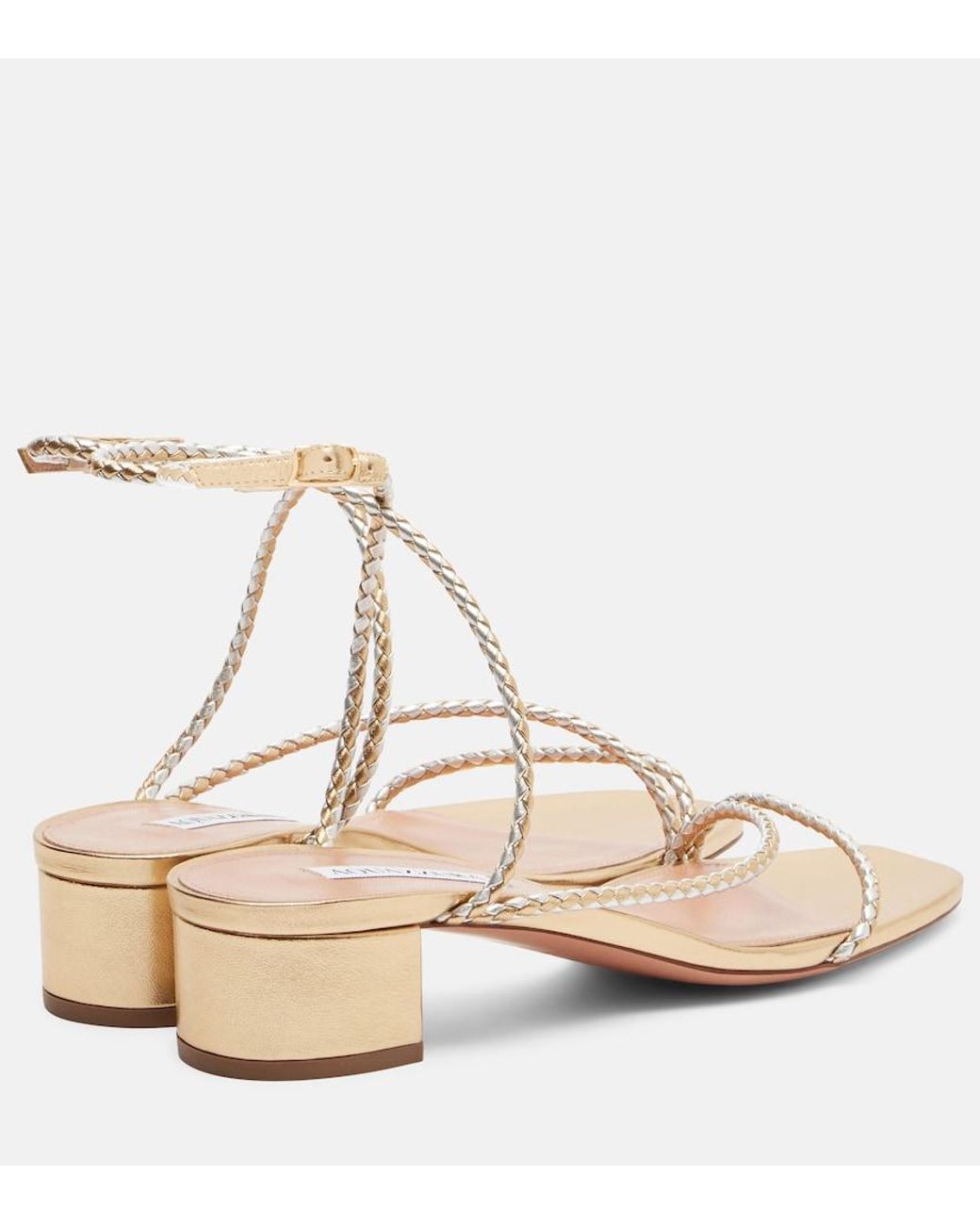Aquazzura Natural Luca Braided Metallic Leather Sandals