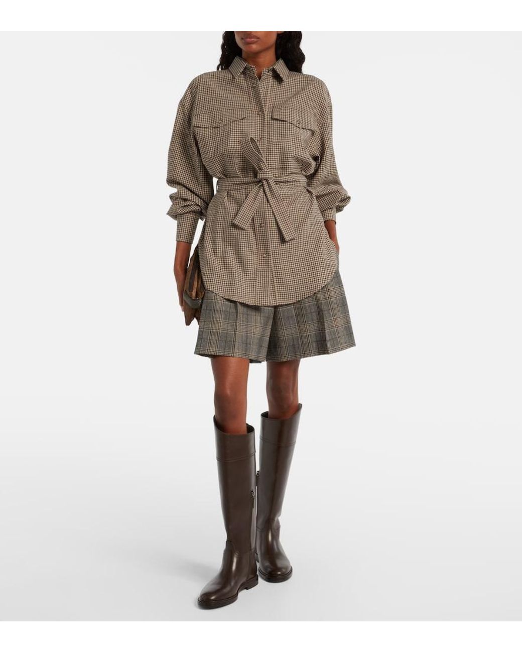 Brunello Cucinelli Gray Checked Virgin Wool Shorts