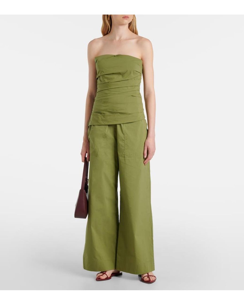 Jonathan Simkhai Green Emerson Ruched Cotton-Blend Tube Top