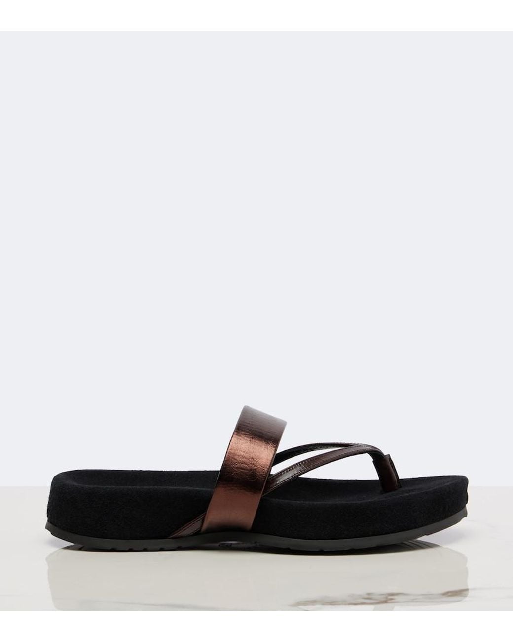 Dries Van Noten Black Metallic Leather Thong Sandals
