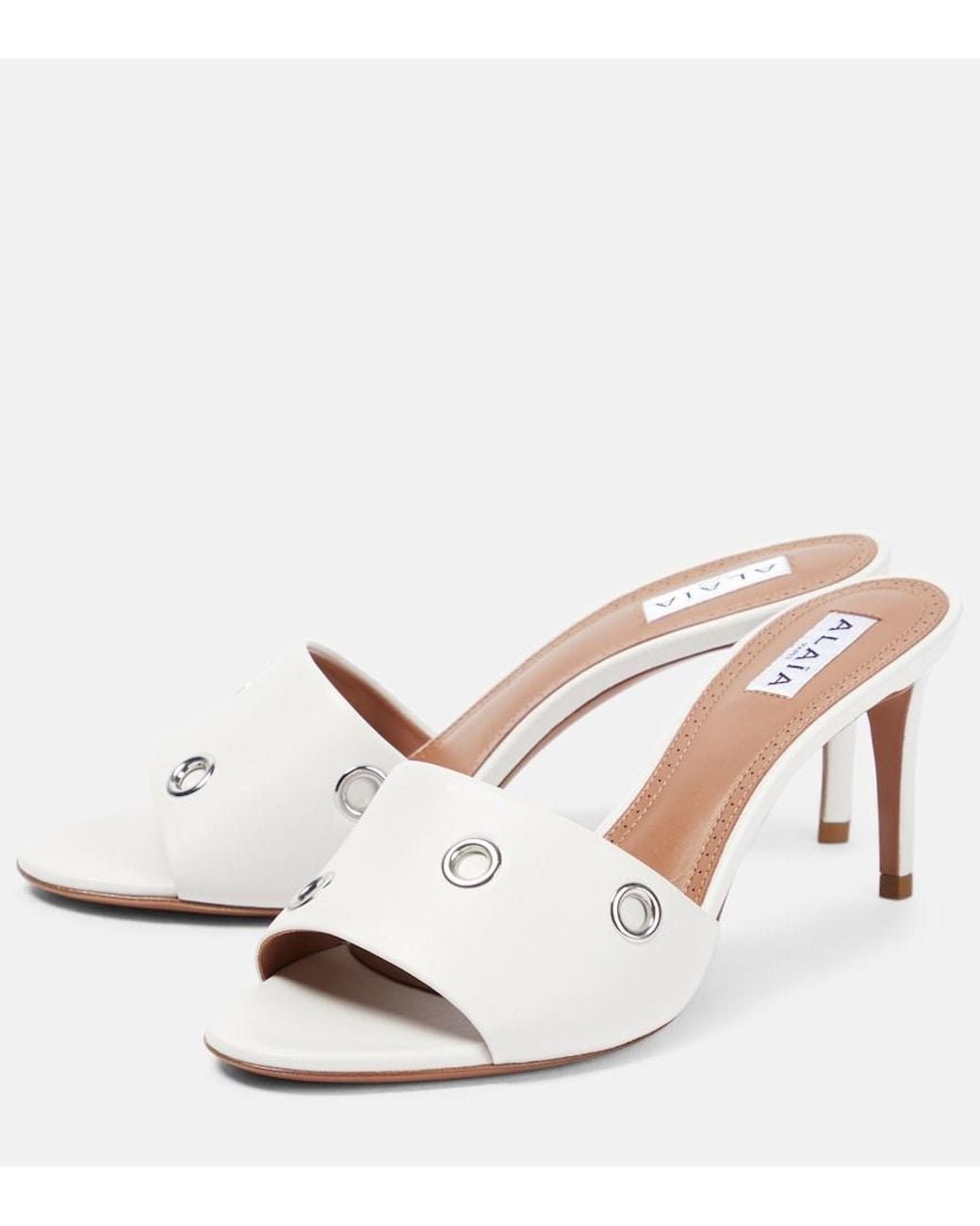 Alaïa White Oeillets Embellished Leather Sandals
