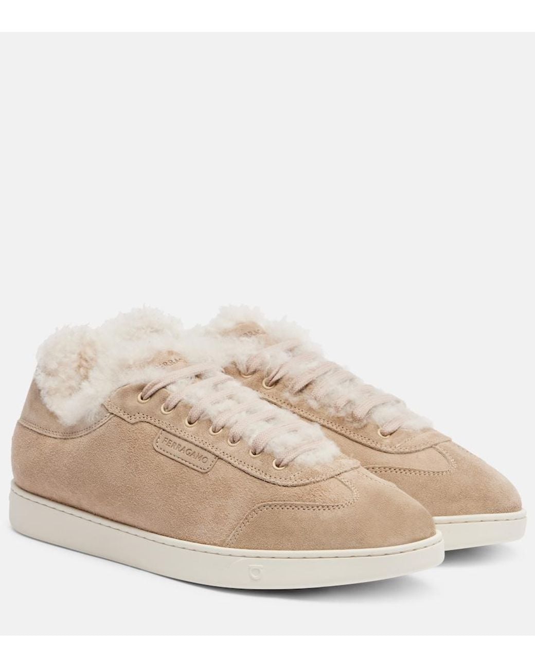 Ferragamo Natural Shearling-Lined Suede Sneakers