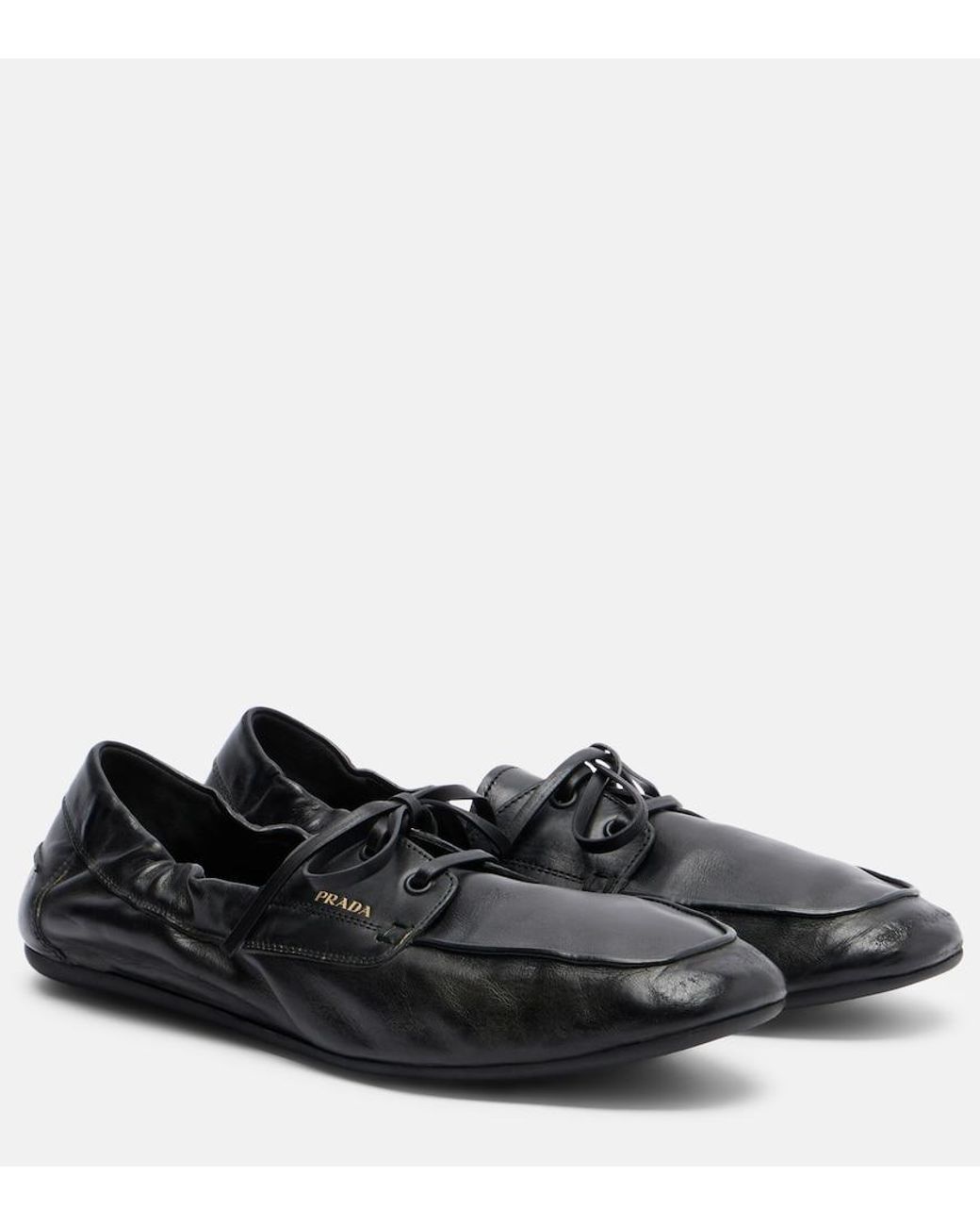 Prada Black Shuffle Leather Boat Shoes