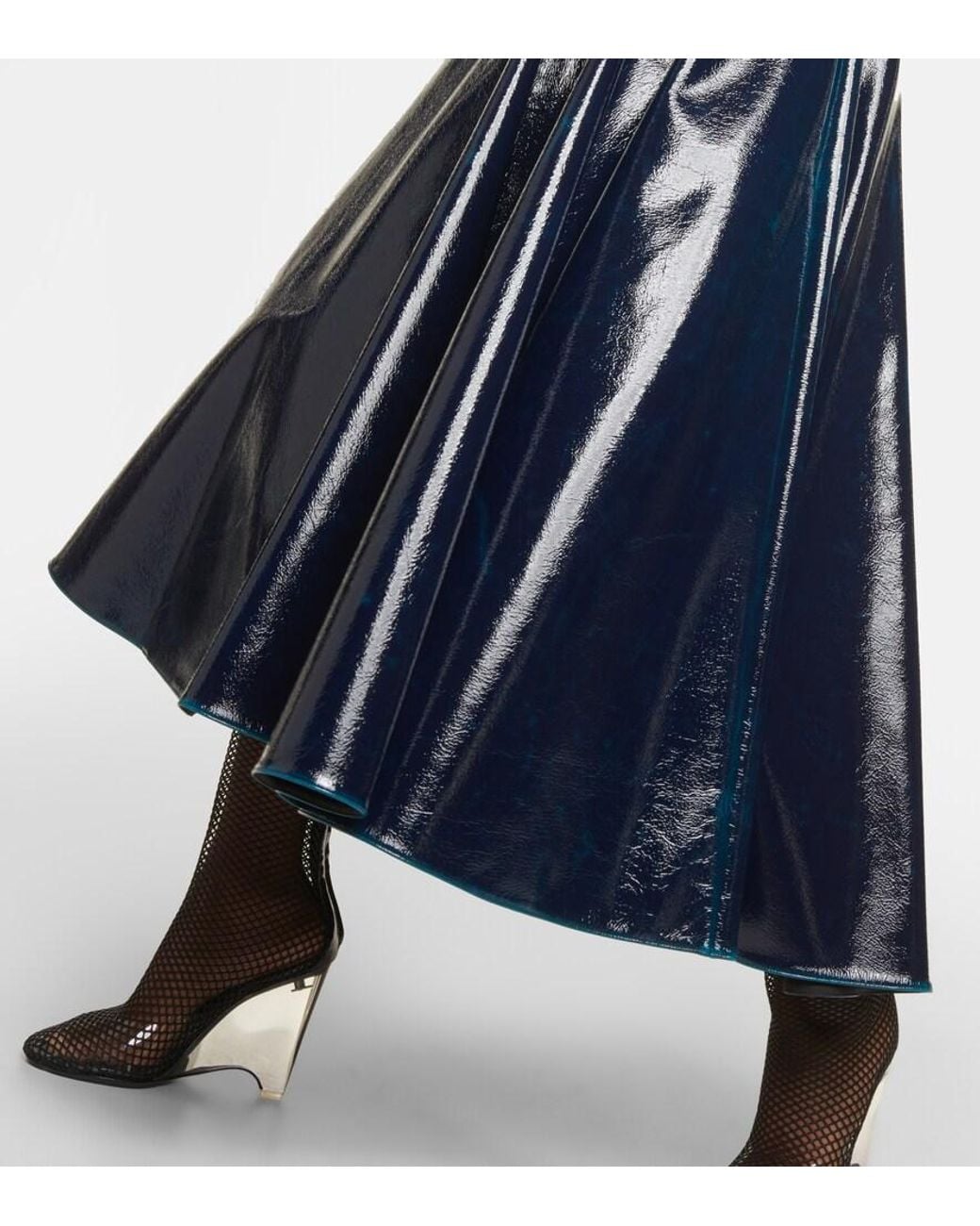Alaïa Blue Coated Wool-Blend Midi Skirt