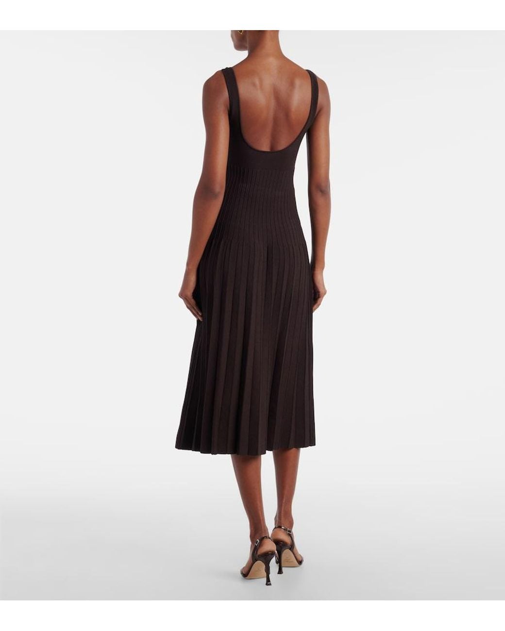 Staud Black Ellison Pleated Knitted Midi Dress
