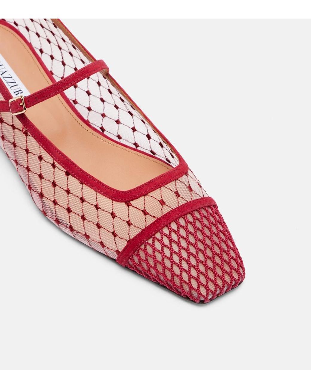 Aquazzura Red Juliette Suede-Trimmed Mary Jane Flats