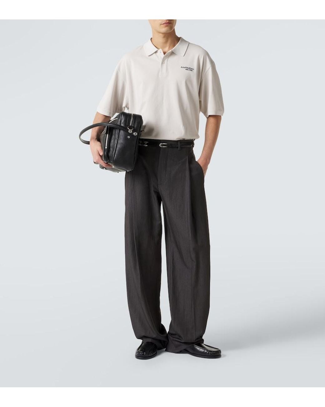 Acne White Distressed Logo Cotton Polo Shirt for men