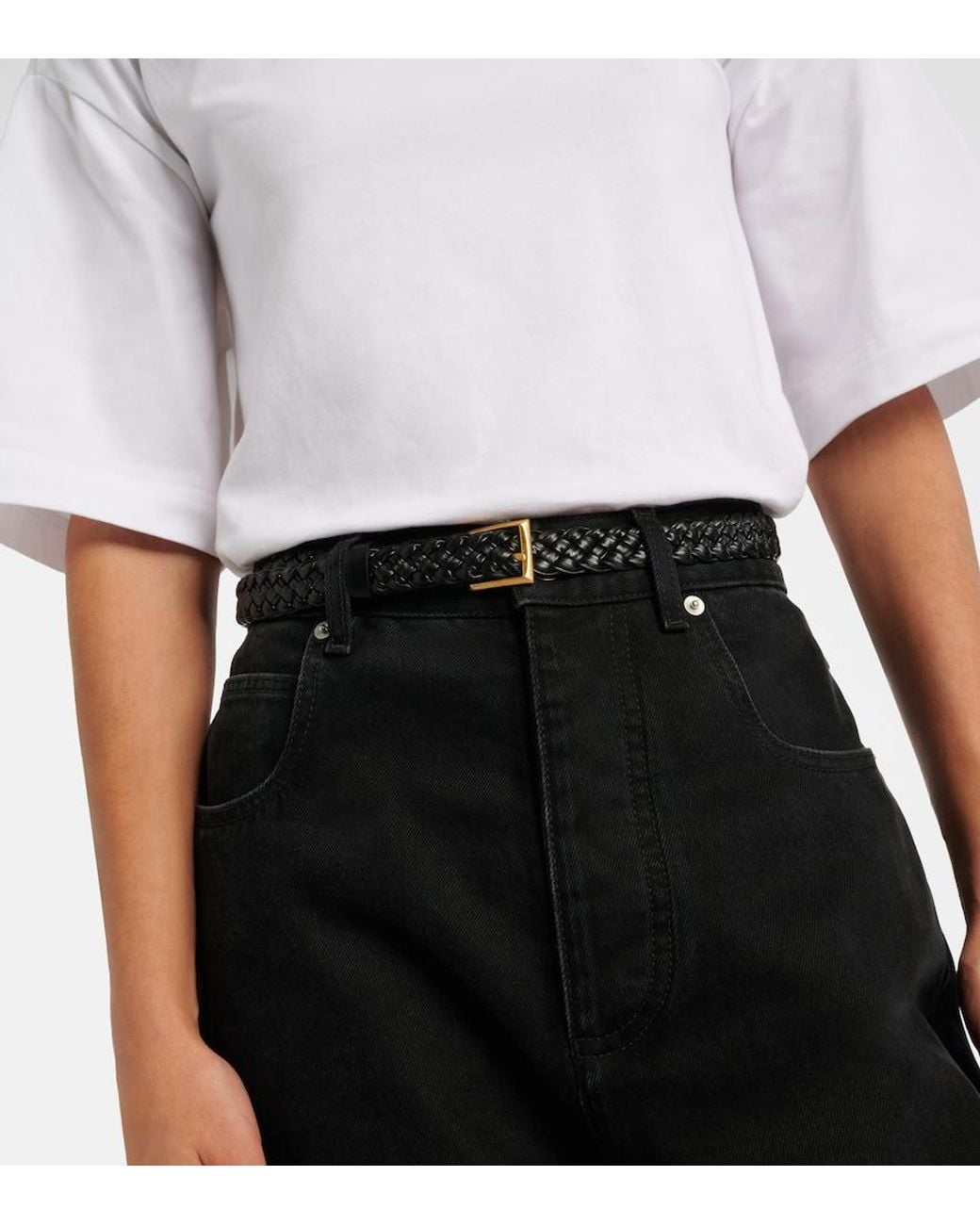 Bottega Veneta Black Solo Intreccio Leather Belt