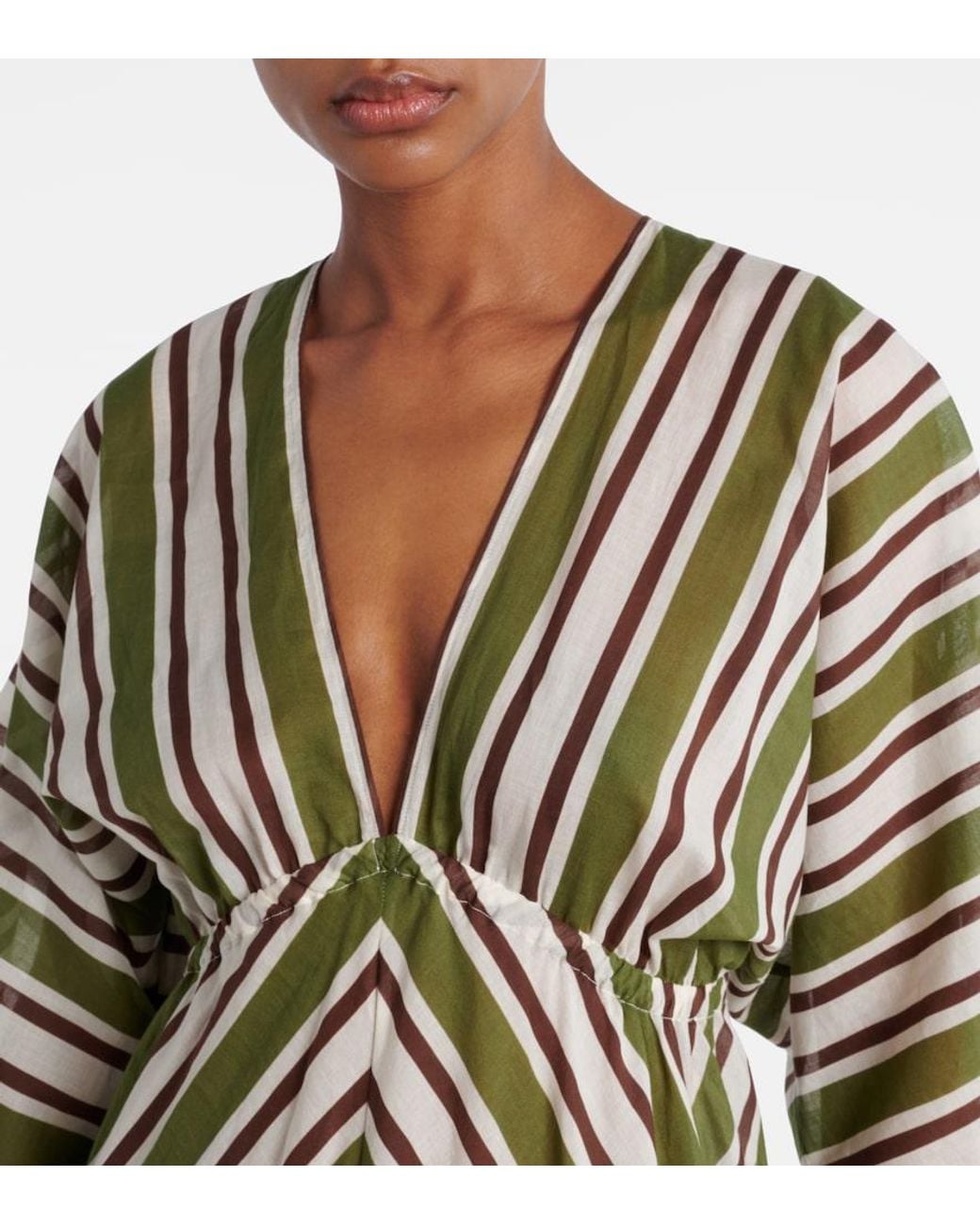 Eres Green Summer Striped Cotton Voile Kaftan
