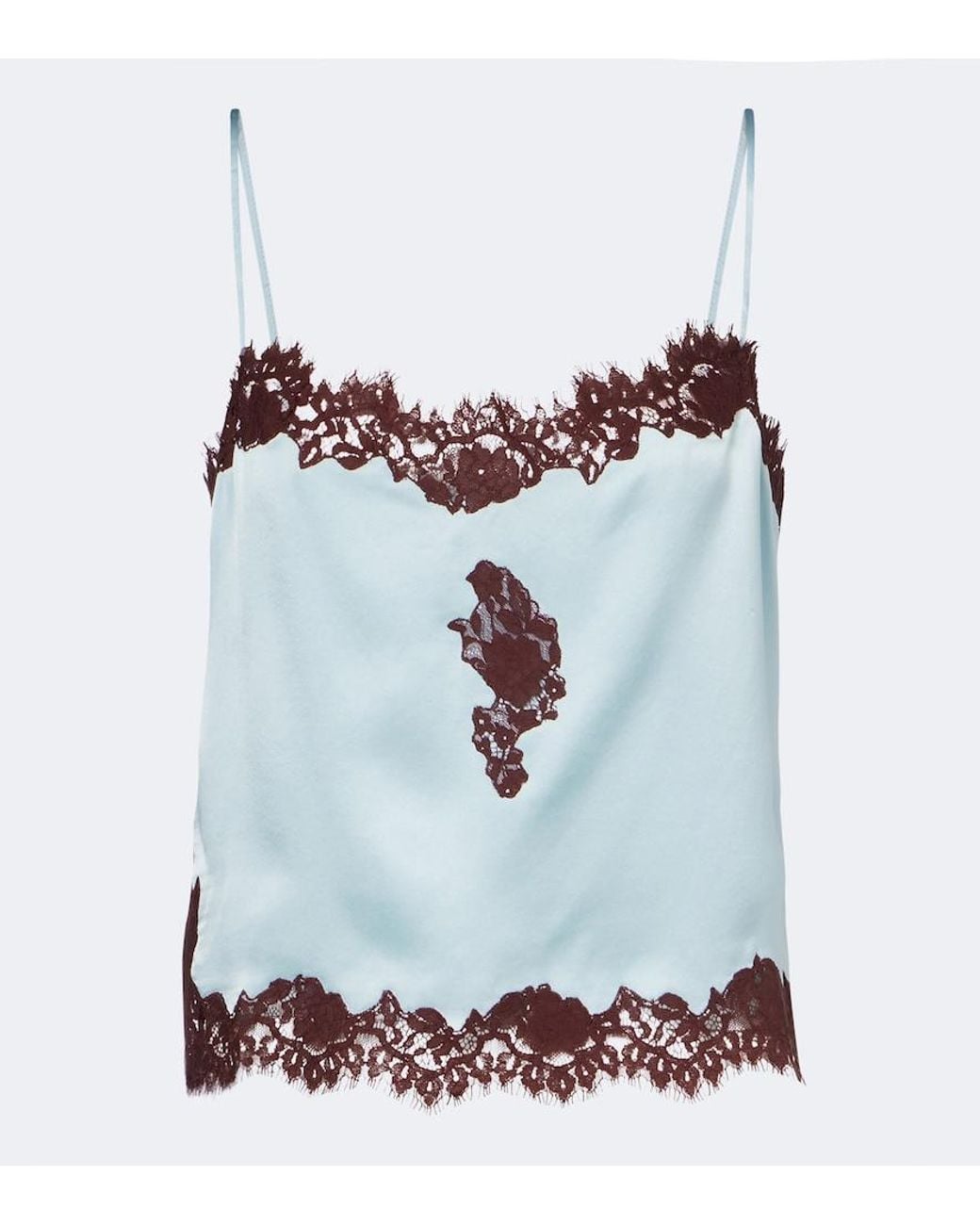 Doen Blue Avelaine Lace-Trimmed Silk Satin Camisole