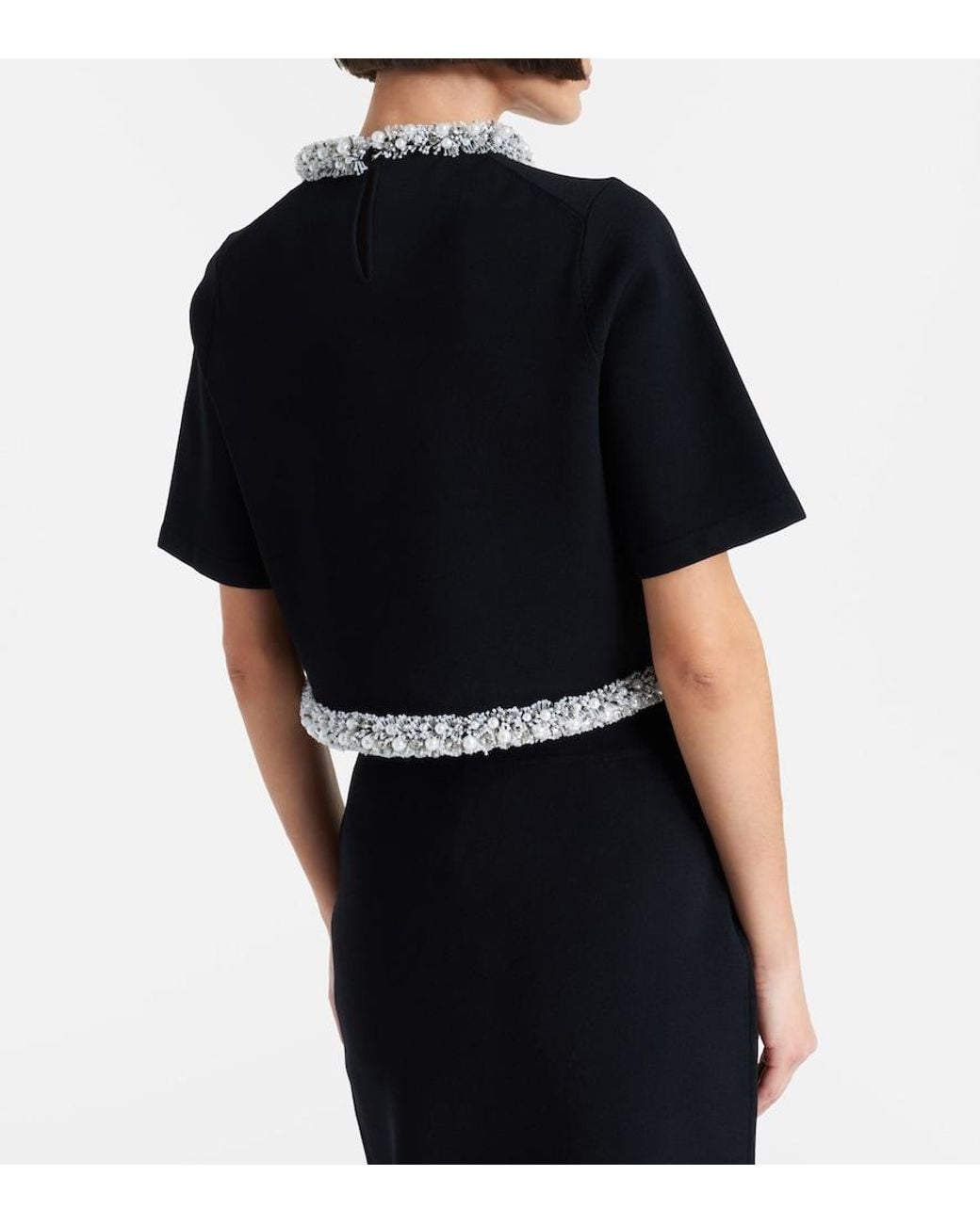 Jonathan Simkhai Black Ozelle Embellished Knitted Crop Top
