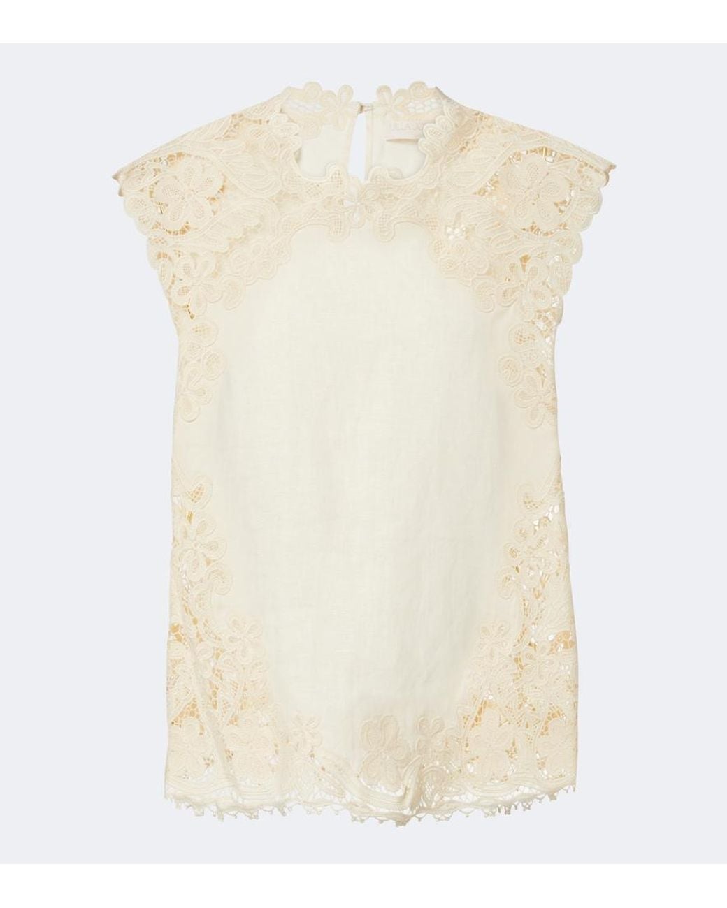 Ulla Johnson Natural Amelie Crochet-Trimmed Linen Top
