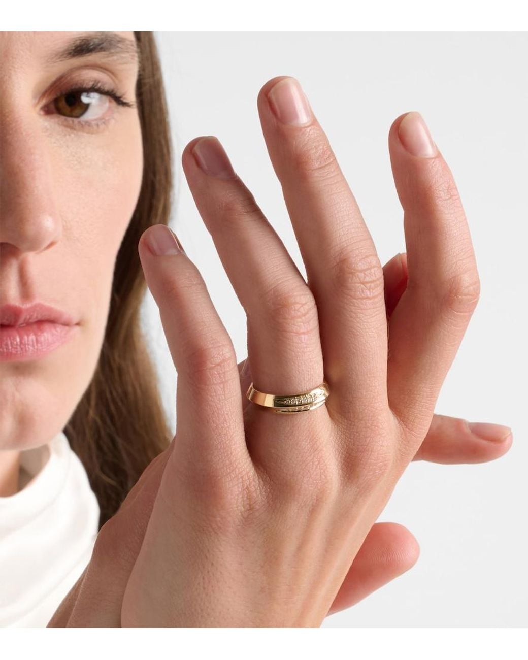 STONE AND STRAND Metallic Knife Edge 14Kt Ring With Diamonds