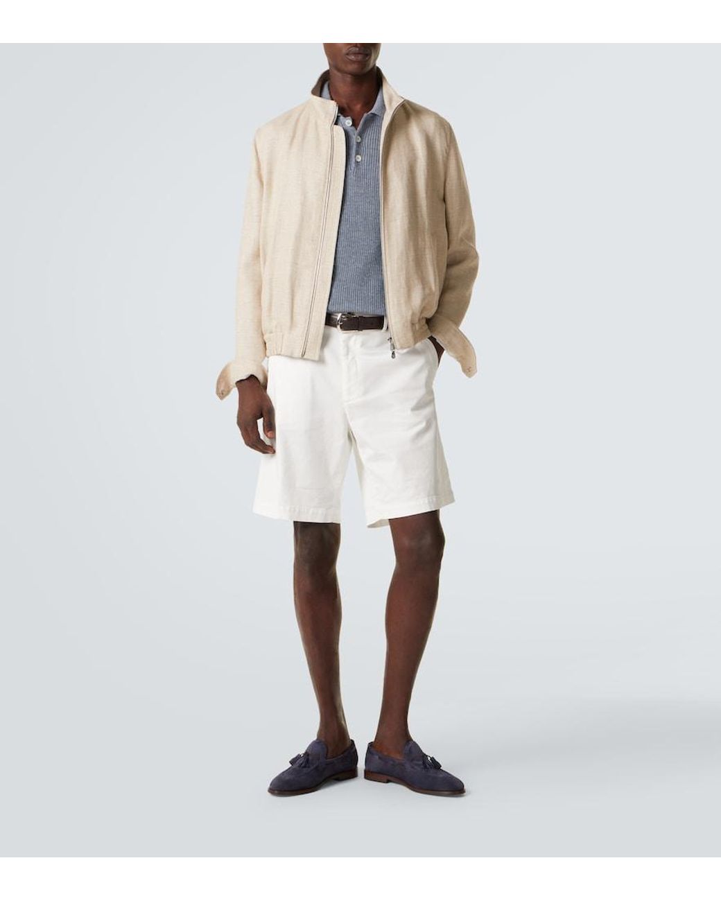 Brunello Cucinelli White Cotton-Blend Bermuda Shorts for men