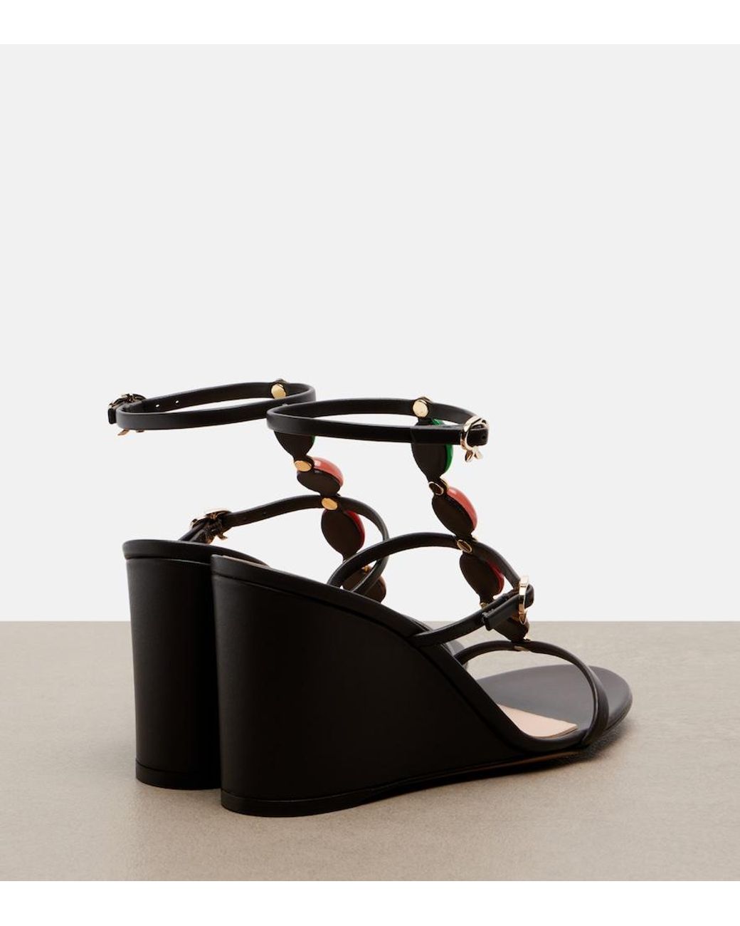 Gianvito Rossi Black Embellished Leather Wedge Sandals