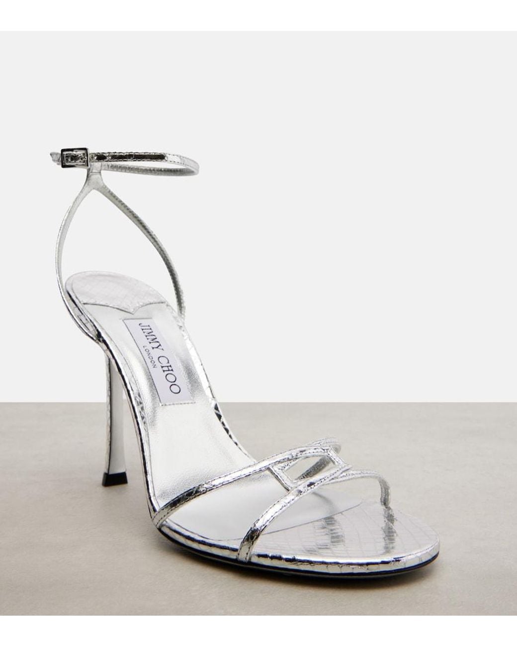 Jimmy Choo White Leo 100 Snake-Effect Leather Sandals